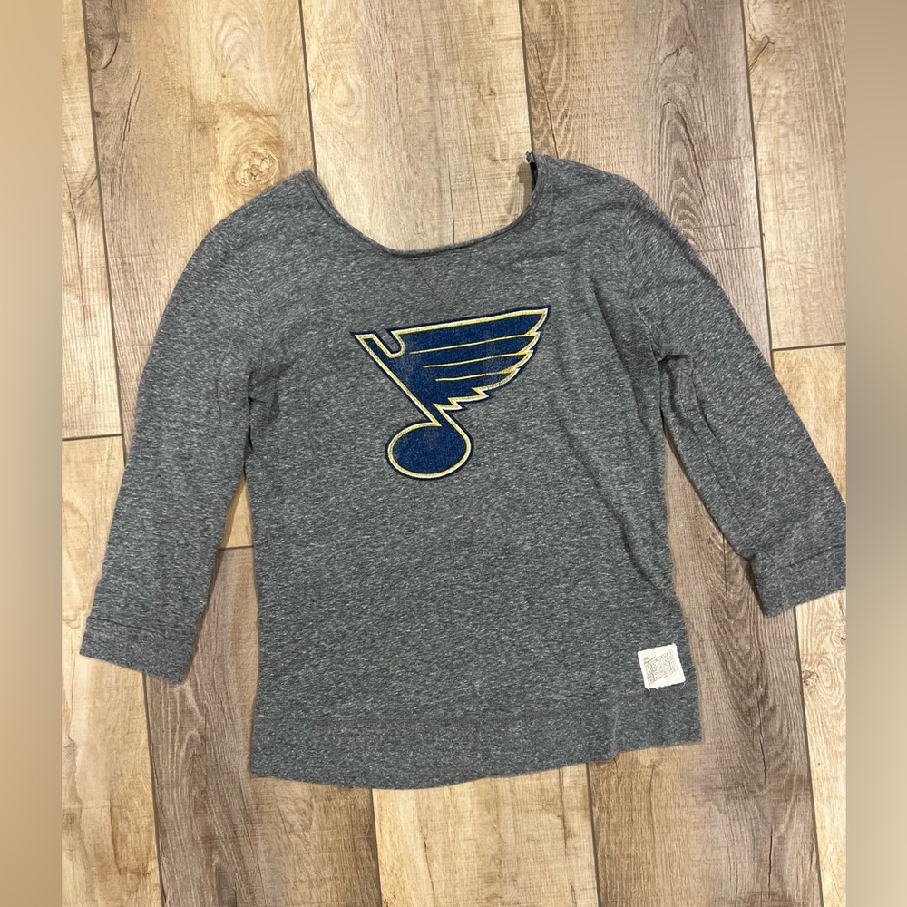 St. Louis Blues Ladies Gray Mid-Sleeve Soft Retro Top with Low Cut Back